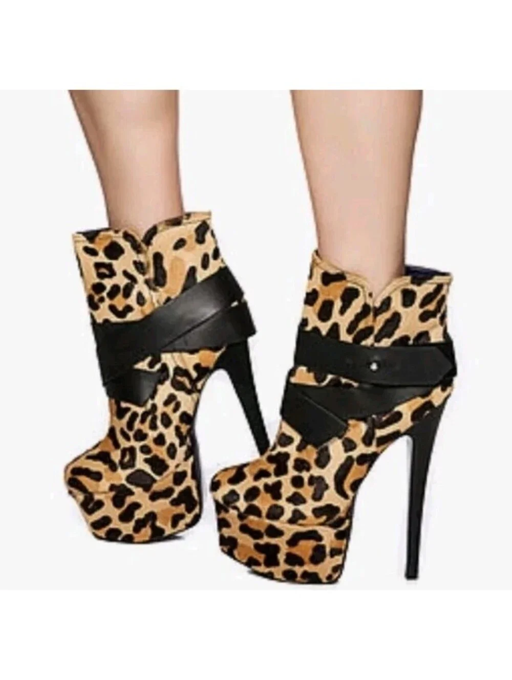 London Trash Womens 8 LT-Monsta Leather Leopard Print Platform Heels Boots